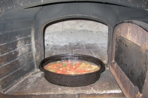 pour on stock, almost to top of pan